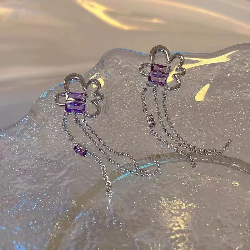 Super sweet floral earrings niche design sense cold sex wind long paragraph tassel earrings