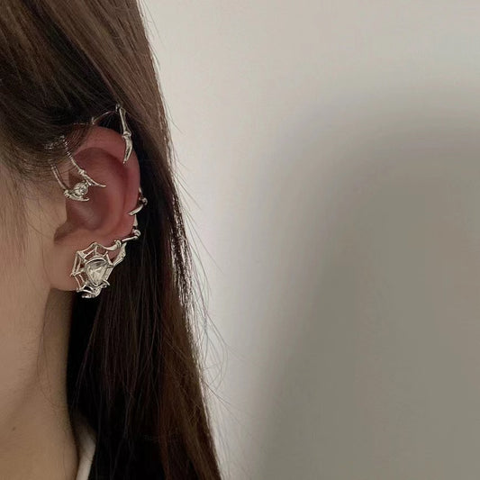 Dark gothic style retro metal magic grip ear bone clip zirconia no ear hole ear clip hip hop exaggerated earrings