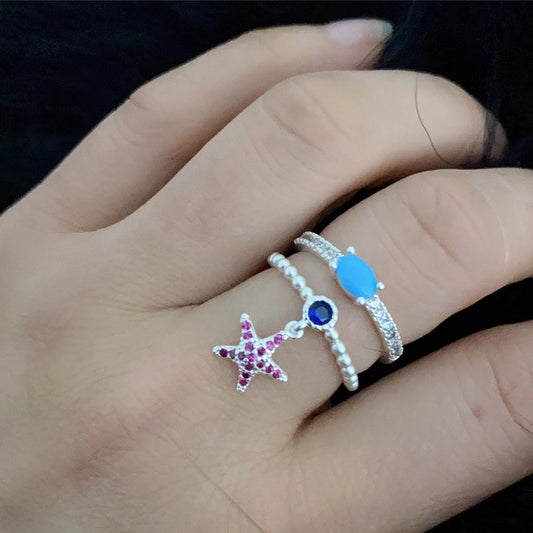 Sweet cool micro-set colored diamond pentagram ring