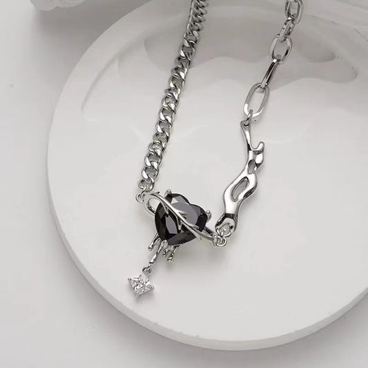 Love necklace female ins wind sweet cool hot girl zirconia stitching necklace set