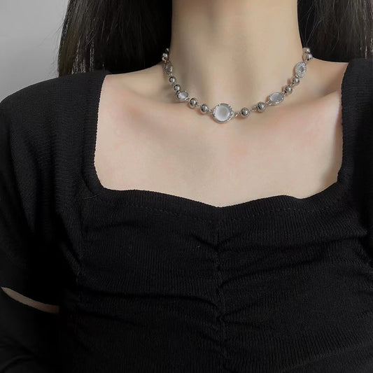 Sense cat's eye stone chain white moonlight element necklace