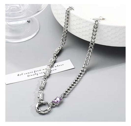 Purple diamond patchwork necklace