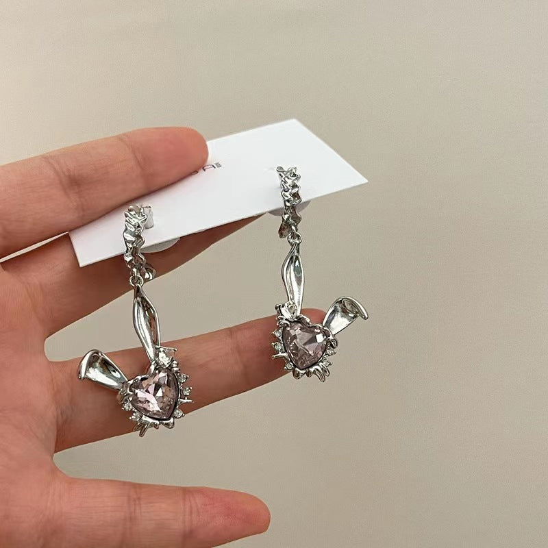 Silver needle bunny series cartoon cute love zirconia earrings earrings female with the same hairpin playful ring