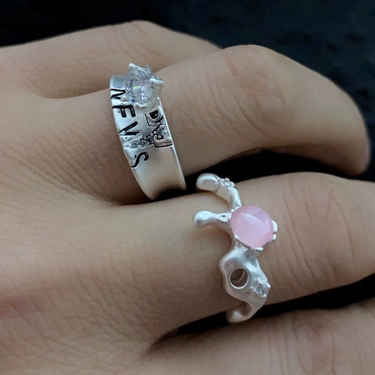 Niche design sense light luxury new tide pink cat's eye stone ring