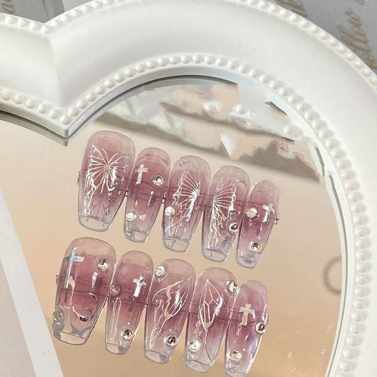 New European and American style blush butterfly nail art