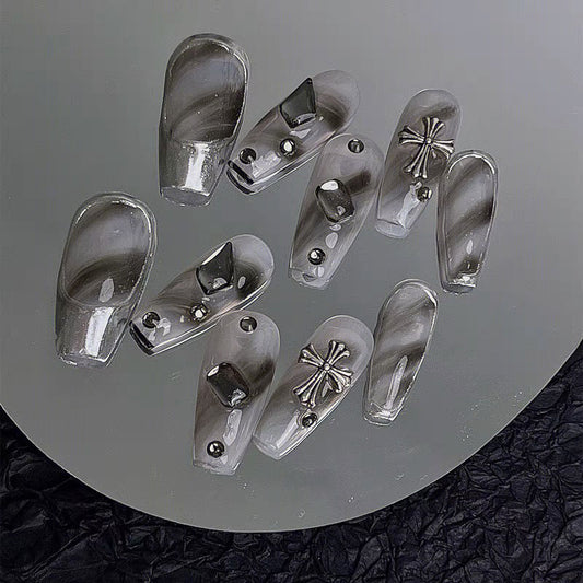 White and transparent black halo magic mirror pink Crocodile nail art