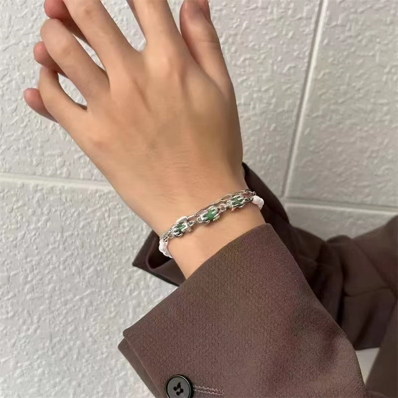 Double stacked wearing pearl splicing bamboo bracelets for men and women 2022 new niche design senior sense of personality hand jewelry
