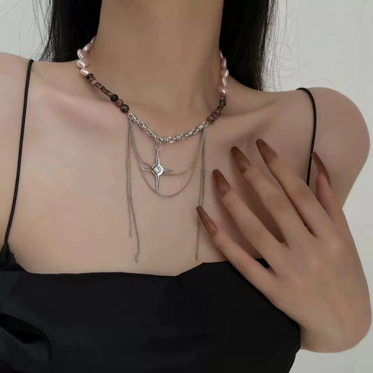 Splicing pearl dazzling mermaid girl love bamboo necklace