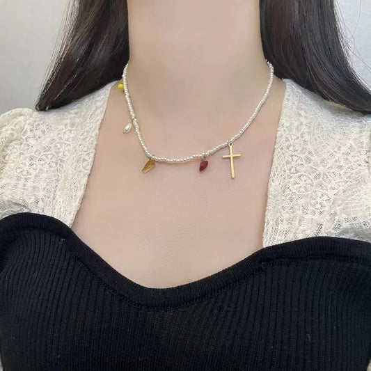 Crucifix Pearl Necklace
