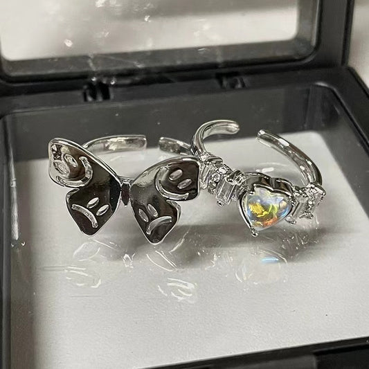 Moonstone personalized butterfly smiley face open gemstone love ring