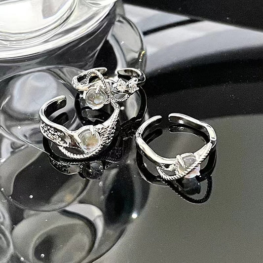 Niche design moonstone twisted rope ring premium feeling open ring