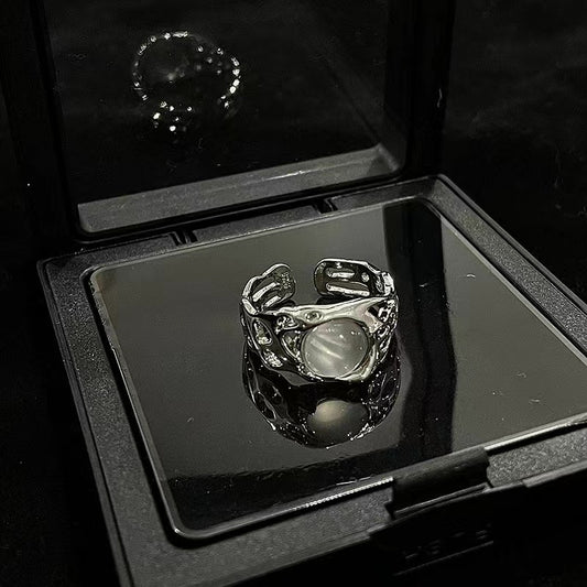 Niche design opal set ins cold wind open ring personality minimalist necklace senior sense earrings female