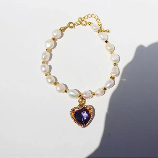 Natural freshwater real pearl peach heart clasp chain