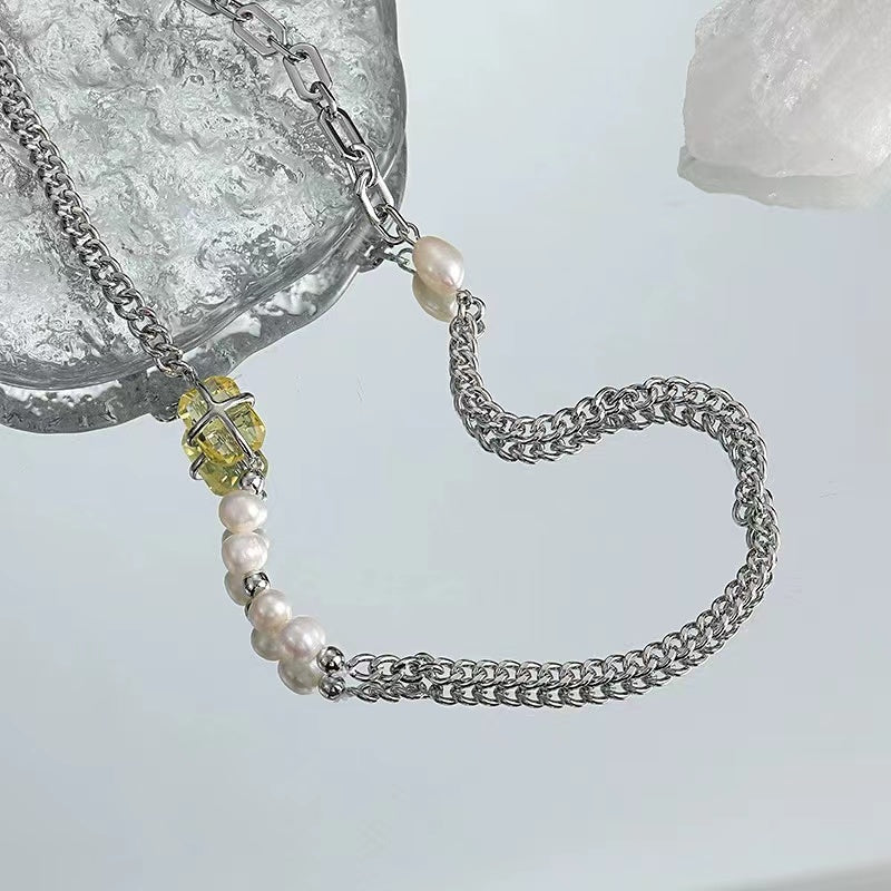 Pearl necklace female ins hip-hop trend zirconia stitching accessories personality net red with the same paragraph sweet cool hot girl collarbone chain