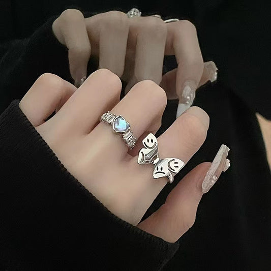Moonstone personalized butterfly smiley face open gemstone love ring