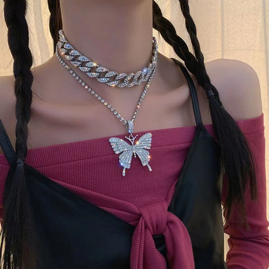 Fashion simple rhinestone butterfly necklace