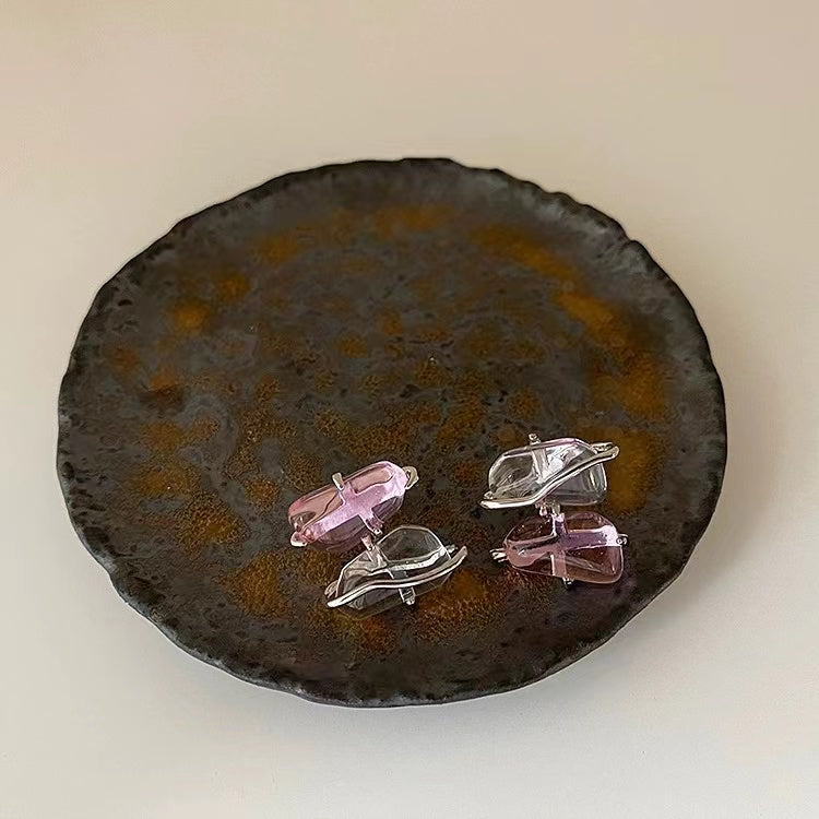 Super fairy pink zirconia irregular metal tassel earrings female Korean personality versatile temperament fashion earrings earrings