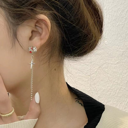 S925 silver pin personality sweet cool metal sense love earrings