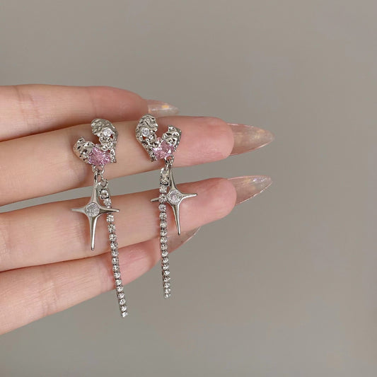 Love cross tetragrammaton tassel zirconia earrings s925 silver pin star earrings personality cold wind earrings earrings