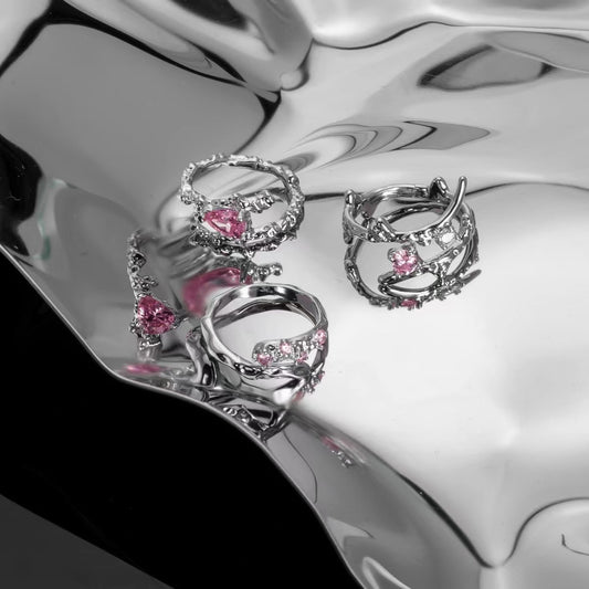 Pink Irregular Diamond Metal Ring