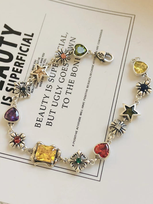 New 925 sterling silver inlaid gemstone ladies bracelet diy accessories
