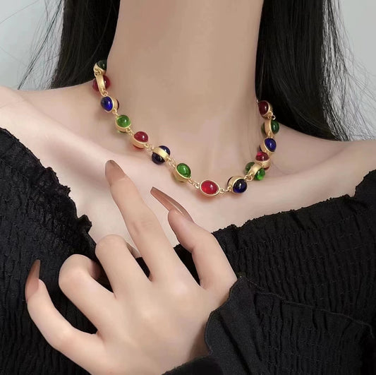 Vintage party colored gemstone love necklace