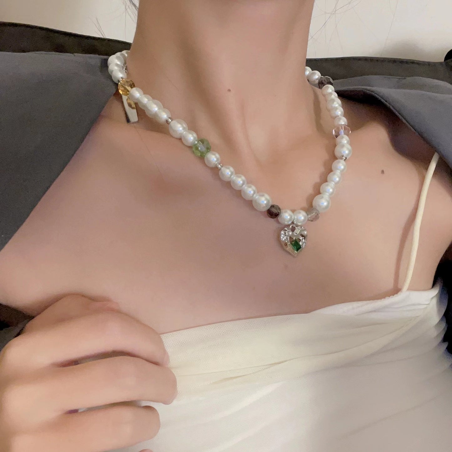 Pearl love metal necklace