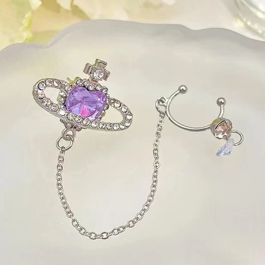 Purple Saturn ear bone clip earrings sparkling diamond girl fairy sweet cool spring and summer tide temperament