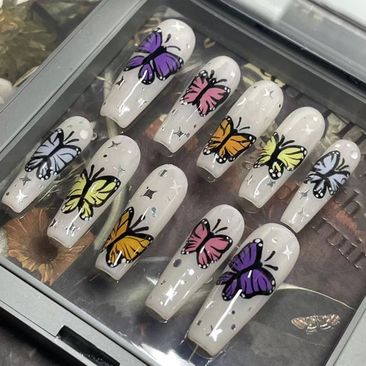 Europe and the United States ins wind hand-painted butterfly hot girl sequins handmade wearing nail students niche personality pop nail