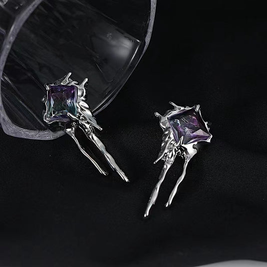 Cold wind earrings female personality exaggerated fashion lava zircon earrings niche design sense ins the same paragraph earrings tide