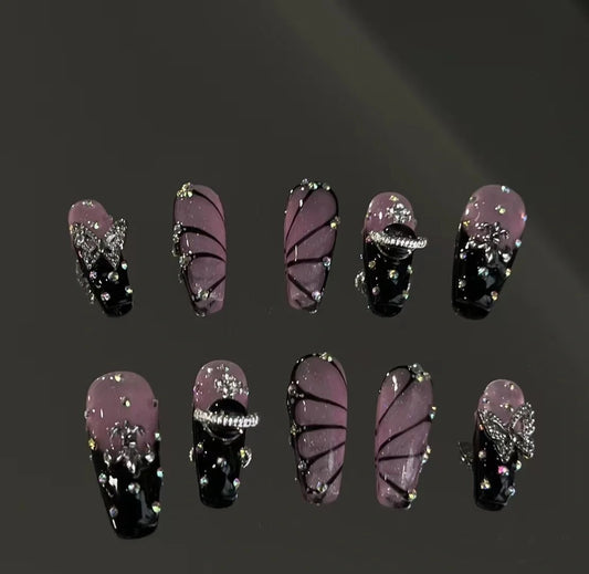 Black gradient purple bubble love hot girl style small red book with the same handmade light therapy custom wear nail