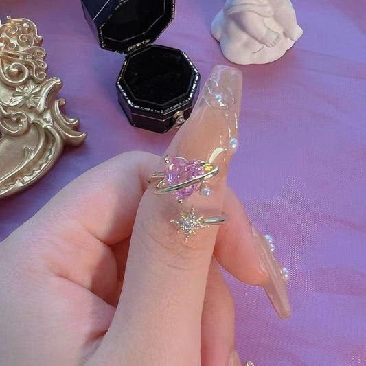 Japanese cute pink light luxury sweet girl open ring niche design sense light luxury senior sense finger ring