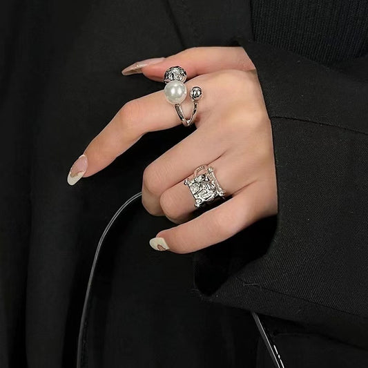 Irregular lava senior sense ins cold wind niche design sense pearl French open simple ring