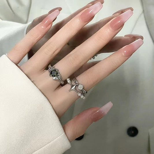 Niche original design sense pearl with diamond zircon open gemstone simple French premium net red women's ring