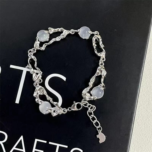 Titanium steel moonstone bracelet niche design inlay beads couple bracelet