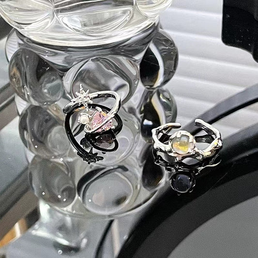 Niche design ins cold wind set pink zircon moonstone texture ring