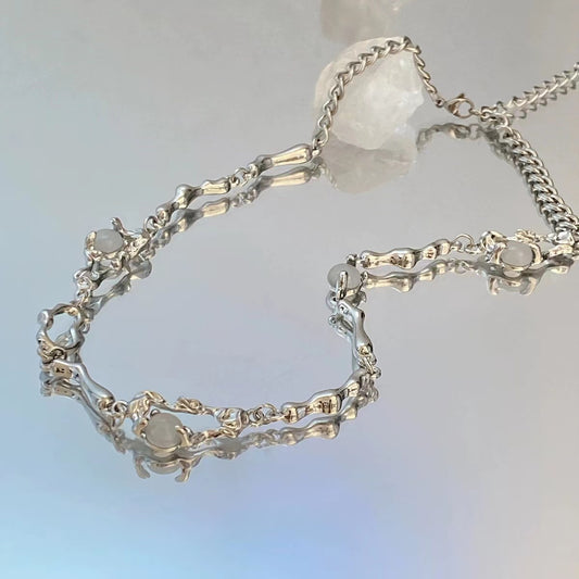 Twisted pin patchwork moonstone necklace