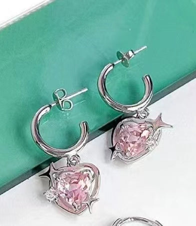 S925 silver peach Zircon Earrings Pink Love Crystal inlaid Earrings