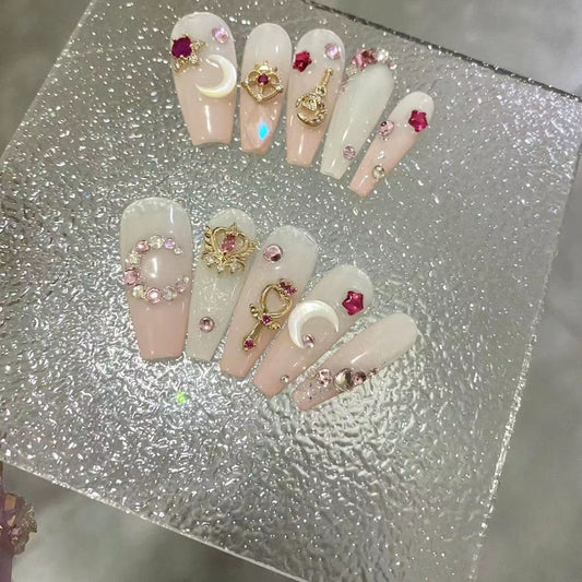Explosive beauty girl warrior water ice moon wearing nail pink super fairy limited edition sweet nail