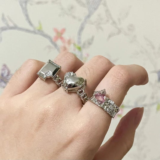 Niche design sense ins wind moonstone ring female love gemstone opening senior sense pink diamond zircon finger ring tide