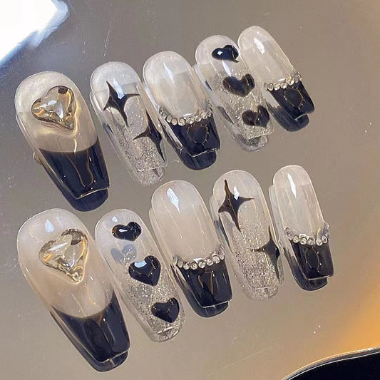 Pure handmade custom nail wearable nail piece black system flash girl nail patch