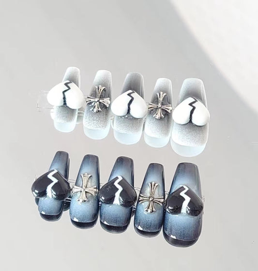 Handmade wear nail heartbreak earth cool hot girl black and white ins style nail