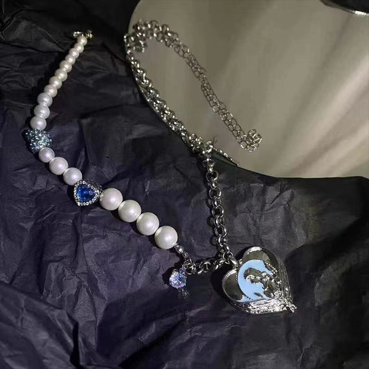 Our Lady of Love pearl pieced zirconia cross clasp chain