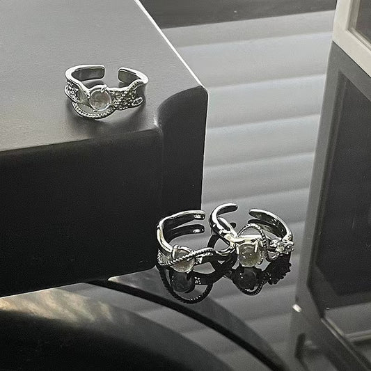 Niche design moonstone twisted rope ring premium feeling open ring