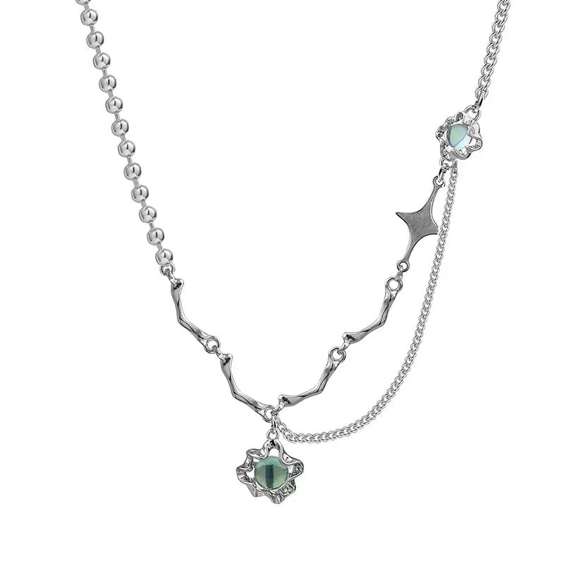 Moonstone stitching star mans bone knot fringe necklace female niche design cold wind 2022 new collarbone chain tide