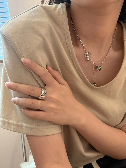 s925 sterling silver zirconia OT buckle bow necklace sweater chain female autumn and winter light luxury niche design sense fashion senior