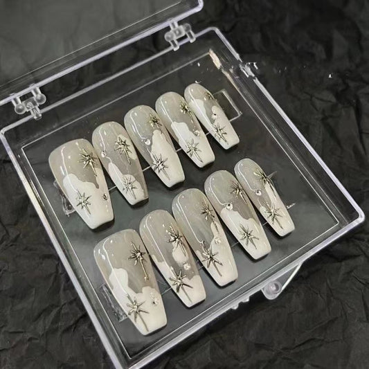 Nude long nail handmade custom wear nail nail art finished fake nail patch removable senior