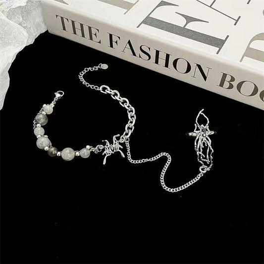 Spider bracelet ring one chain female summer ins niche design cold opening adjustable personality dark hand jewelry