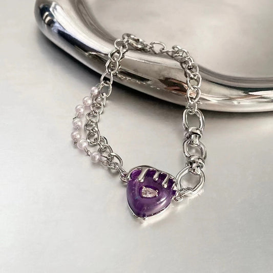 Amethyst love stitching pearl bracelets female light luxury niche 2022 new personality hundred with a sense of senior hand jewelry tide