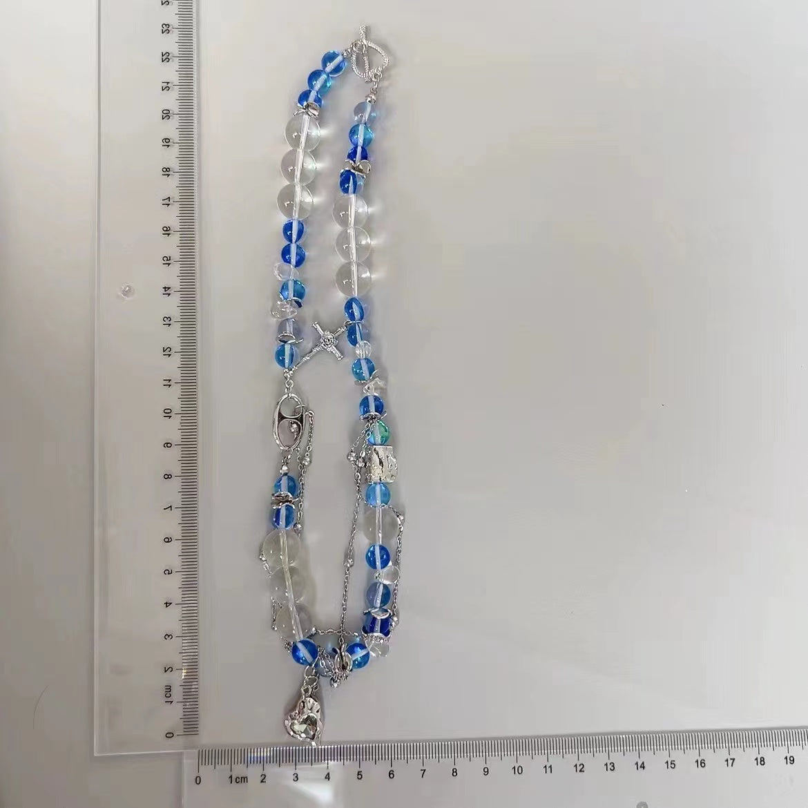 Stone blue burst crystal love planet patchwork necklace